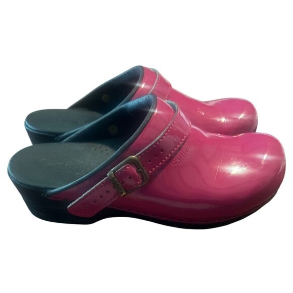 Sanita Hot Pink Patent Leather Clogs Size EU 40 US 9 Womens Adjustable Strap - Picture 1 of 9